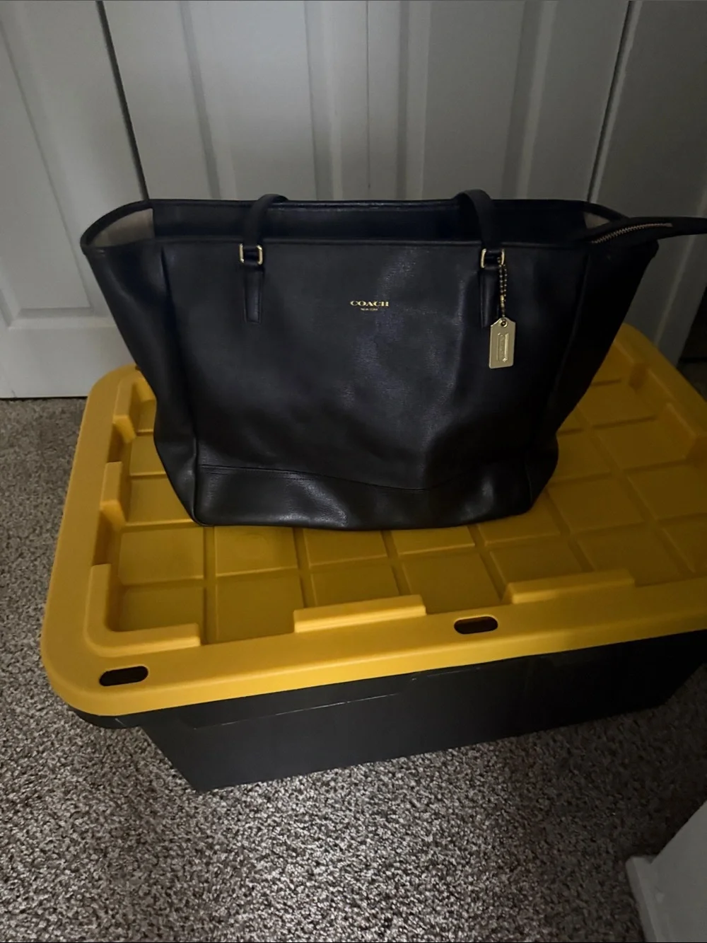 Coach Black Leather Carryall with Gold Accent Tag